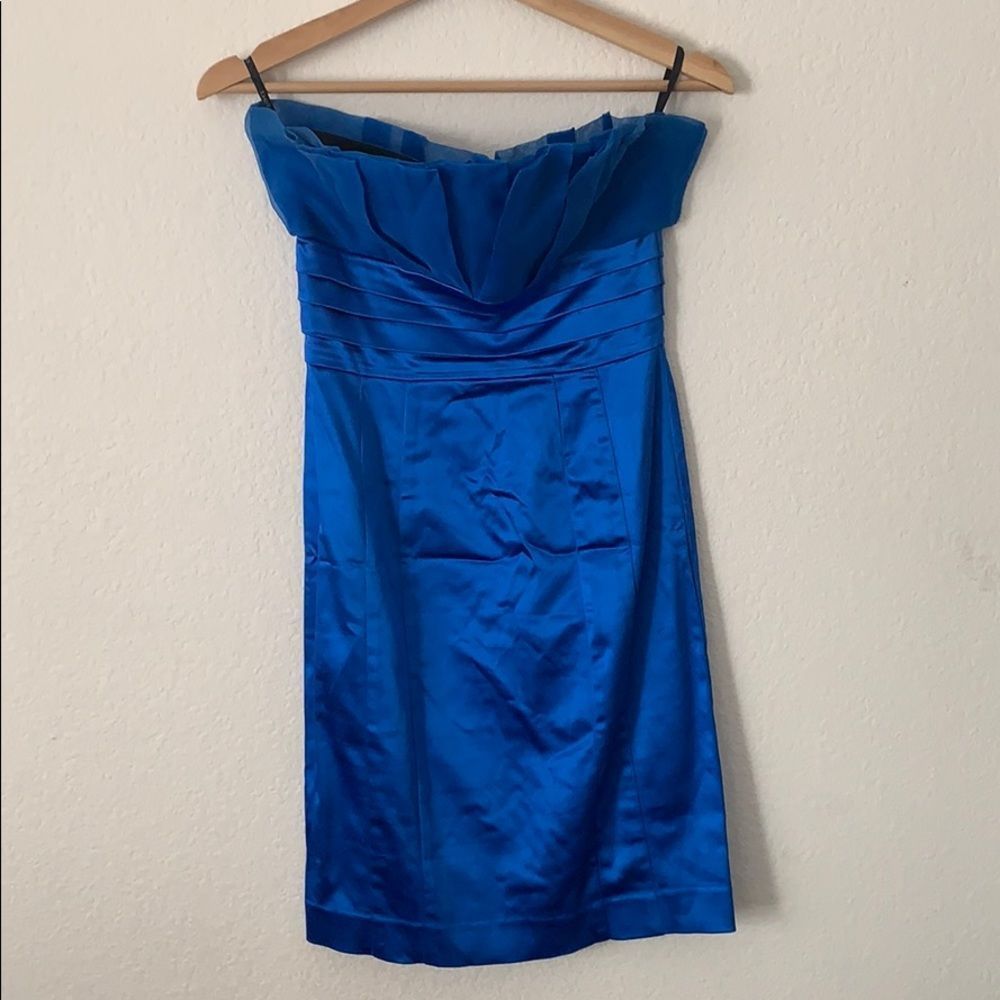Y2K Vintage Bebe blue chiffon strapless Bricesmaid Wedding Prom party dress-S